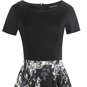 Vintage Floral Flared A-Line Swing Dress with Pockets